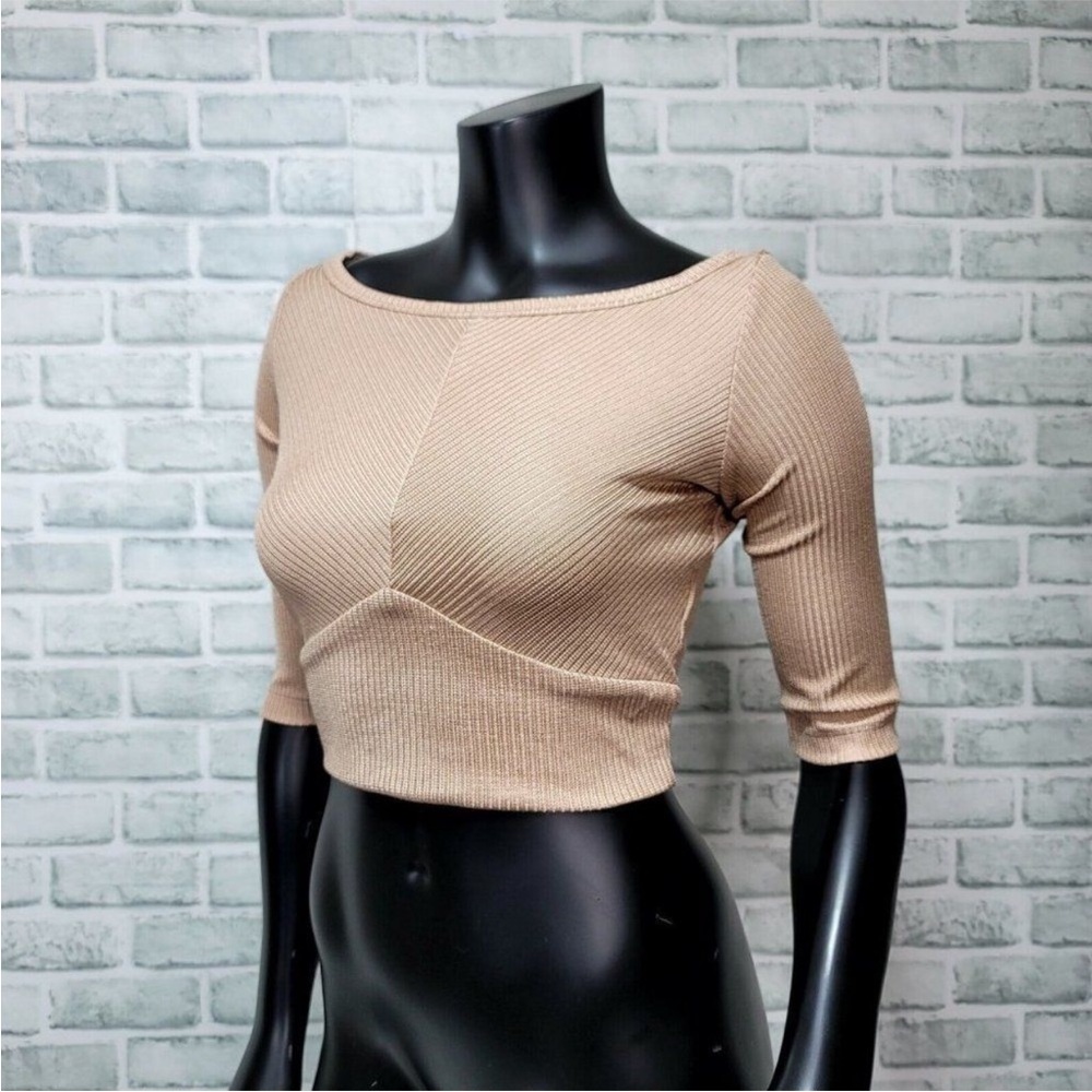 RACHEL COMEY - Ribbed shimmer crop top Blush/Gold, 4